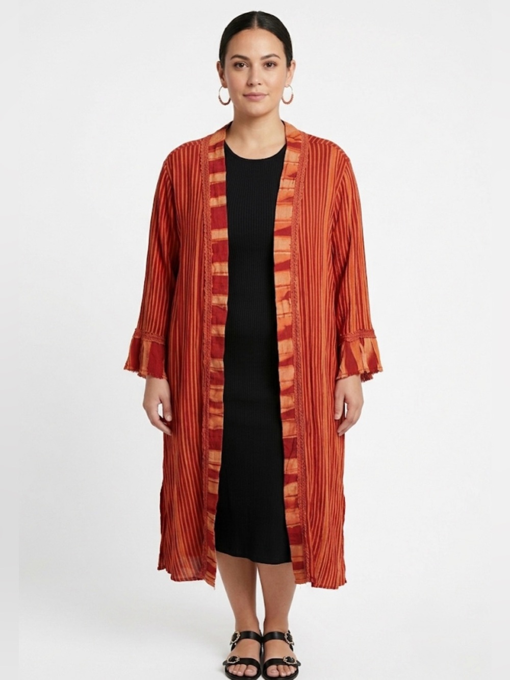 Freestyle Boho Red Striped Kimono Cardigan Open Front Duster Size 1X